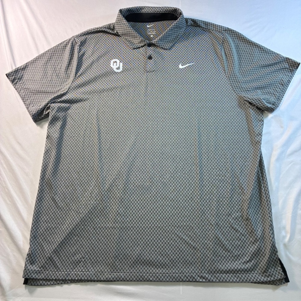 Nike Oklahoma Sooners Dri-FIT Golf Polo Shirt Mens XXL Grey Textured OU Logo